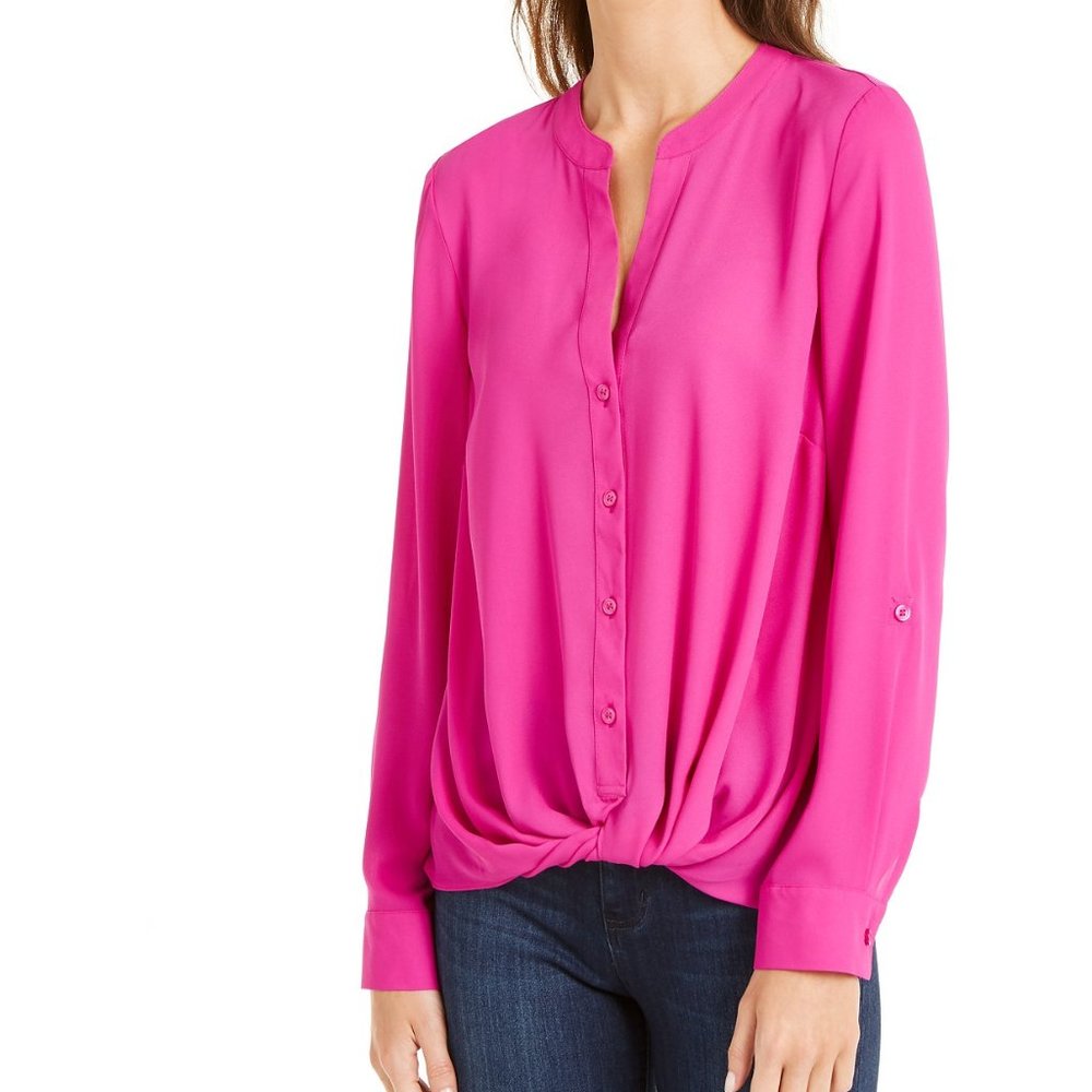 Brand New INC Twist-Front Button-Up Top